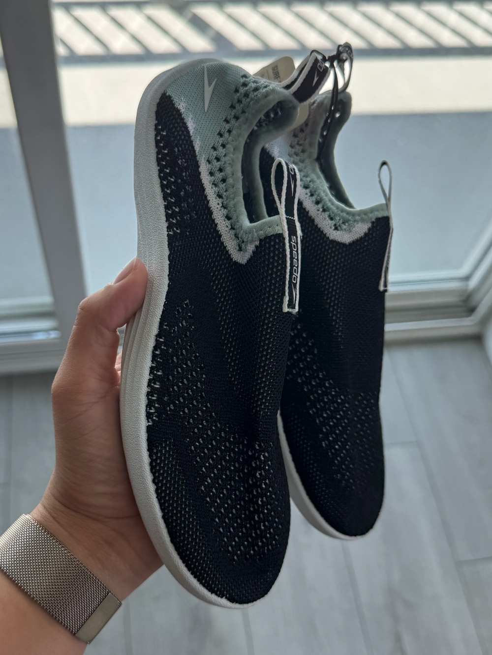 NWT Speedo Women Black Slip-On Swim Shoes with Mint Accents | Small - Picture 2 of 8